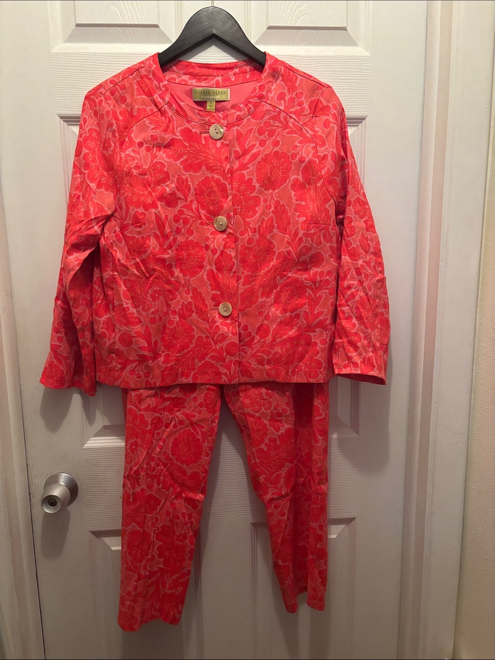 Vintage Sigrid Olsen Coral Floral Two-Piece pantsuit